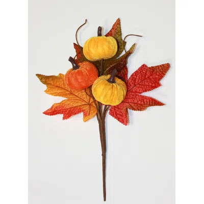 Small Artificial Fall Pumpkin Pick with Leaves | Wayfair North America