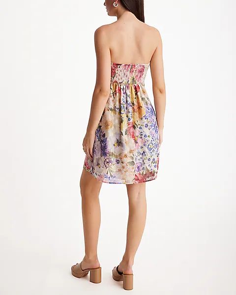 Floral Strapless Off The Shoulder Mini Babydoll Dress | Express