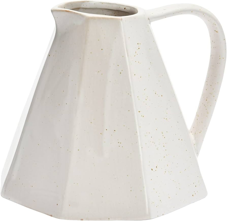 Creative Co-Op Stoneware Pitcher with Pleated Sides, Matte White Reactive Glaze Serveware, 7" L x... | Amazon (US)