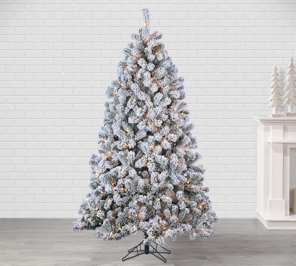 Pre-Lit Flocked Montana Pine Christmas Tree - 7ft | Pottery Barn (US)