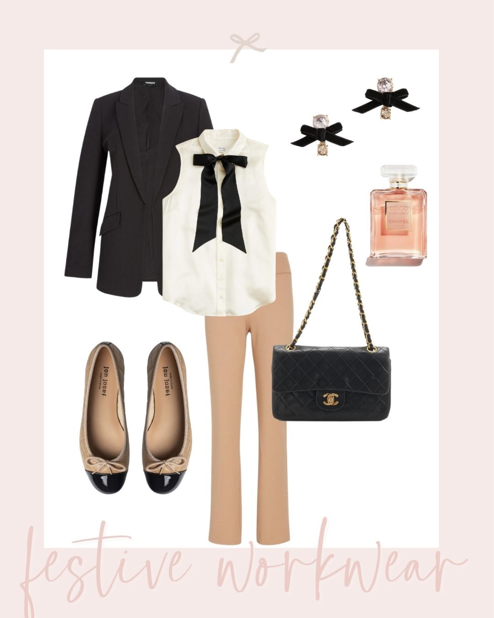 Festive workwear just in time for the holidays! Cute bow detail top and bow earrings complete the look. 

#LTKworkwear #LTKSeasonal #LTKHoliday