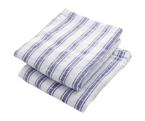 Blue Kitchen Towels – 100% Pure Linen Hand Towels, French Striped Dish Cloths for Washing Dishes, Farmhouse Tea Towels, Blue Hand Towel - Striped Kitchen Towels (Set of 2, 18 x 28 inches) | Amazon (US)