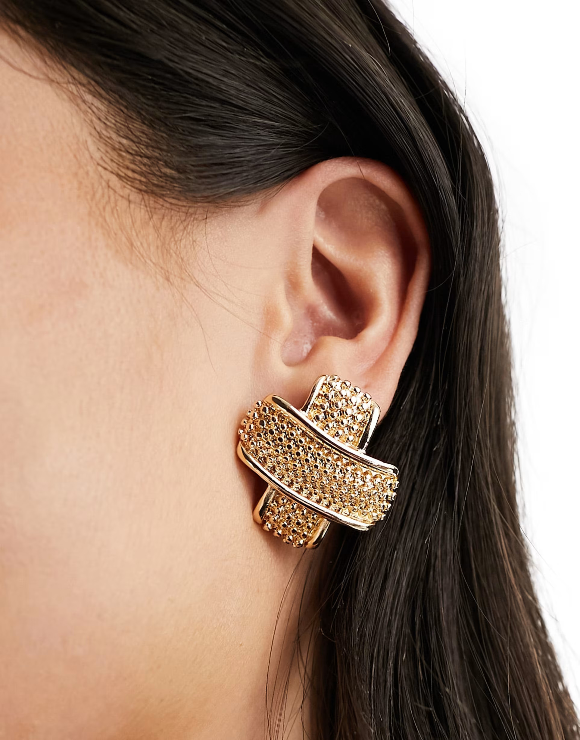 ASOS DESIGN stud earrings with vintage look cross over design in gold tone | ASOS | ASOS (Global)
