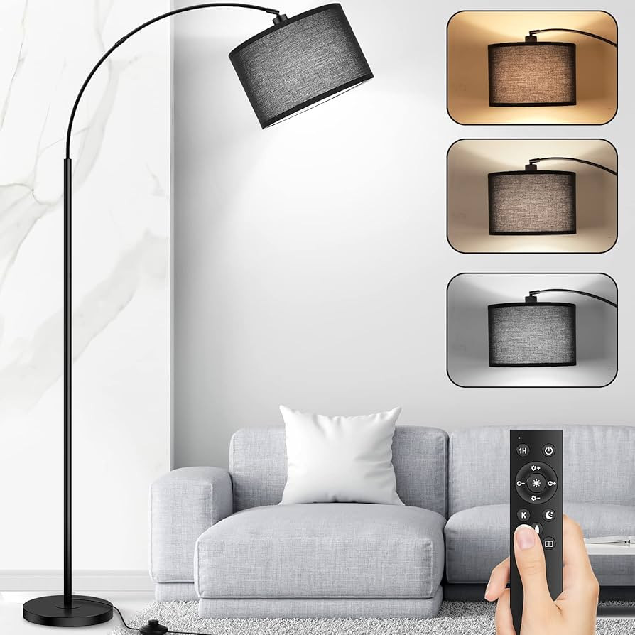 Arc Floor Lamps for Living Room, Modern Remote Control Standing Lamp with Stepless Dimmable, Blac... | Amazon (US)