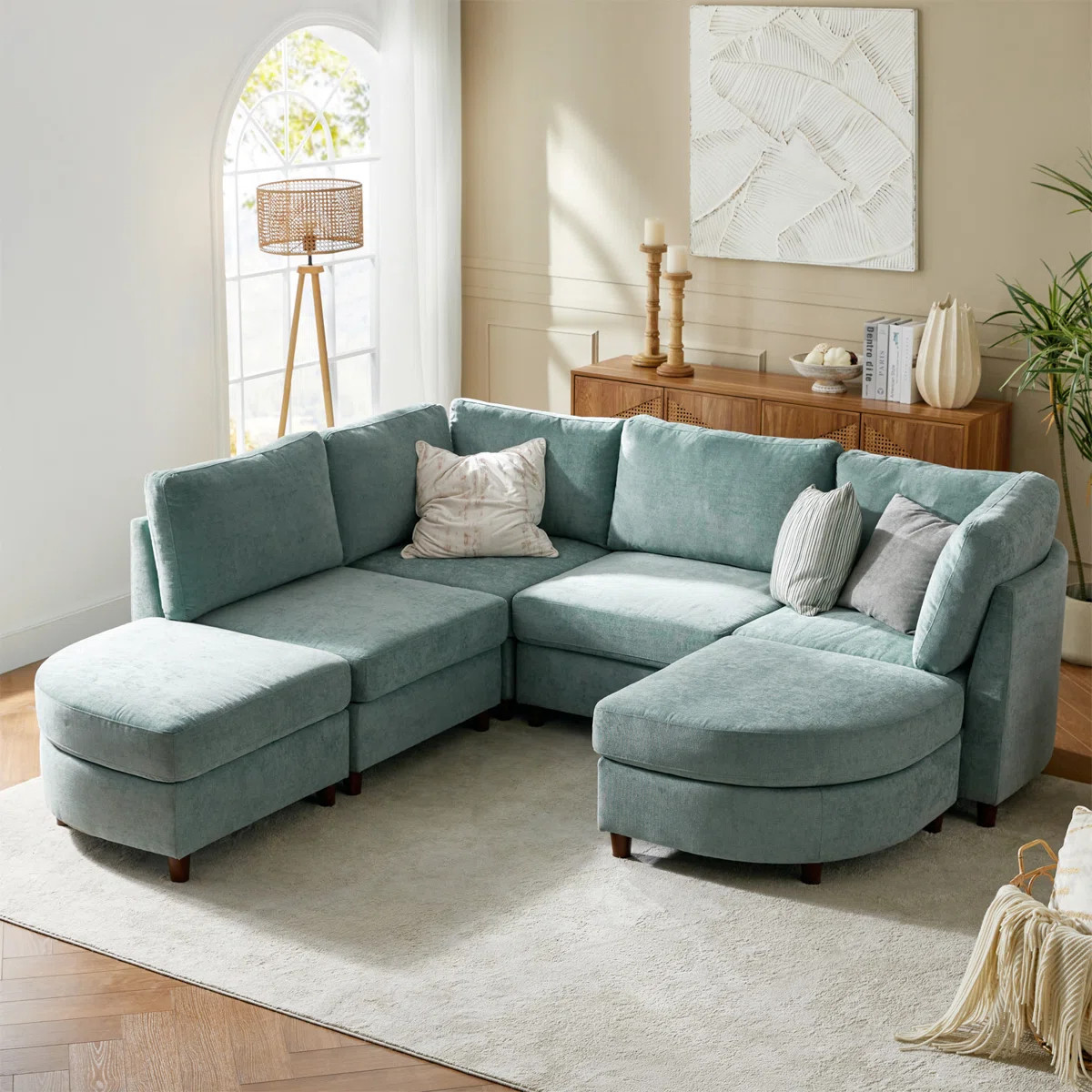 Dayman 125"W 6-Piece Modern Storage Convertible Sectional Sofa with End Table | Wayfair North America