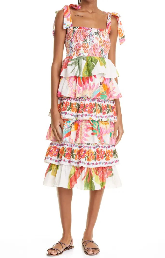 FARM Rio Mix Print Smocked Tiered Cotton Dress | Nordstrom | Nordstrom