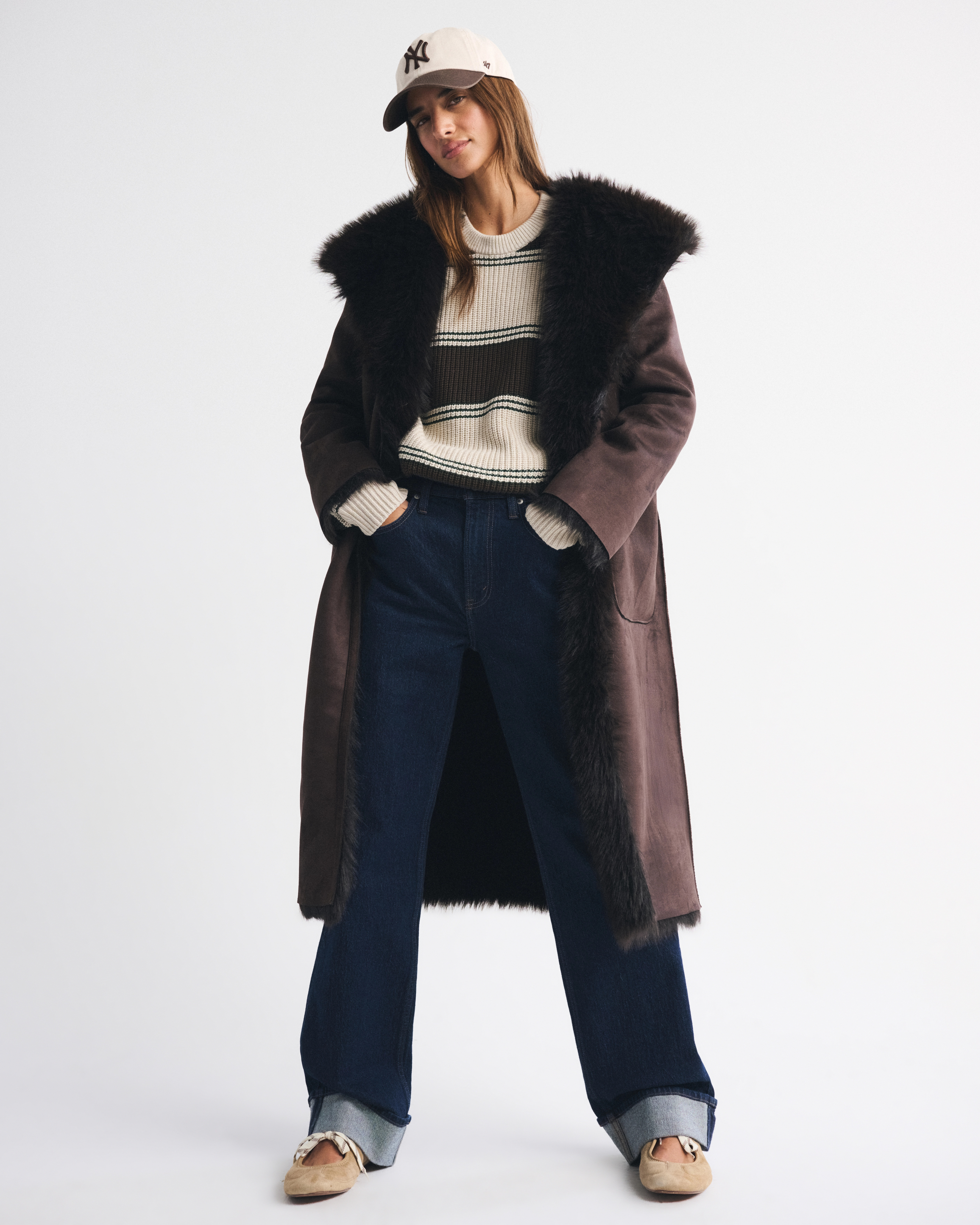 Reversible Vegan Suede Shearling Long Coat | Abercrombie & Fitch (US)