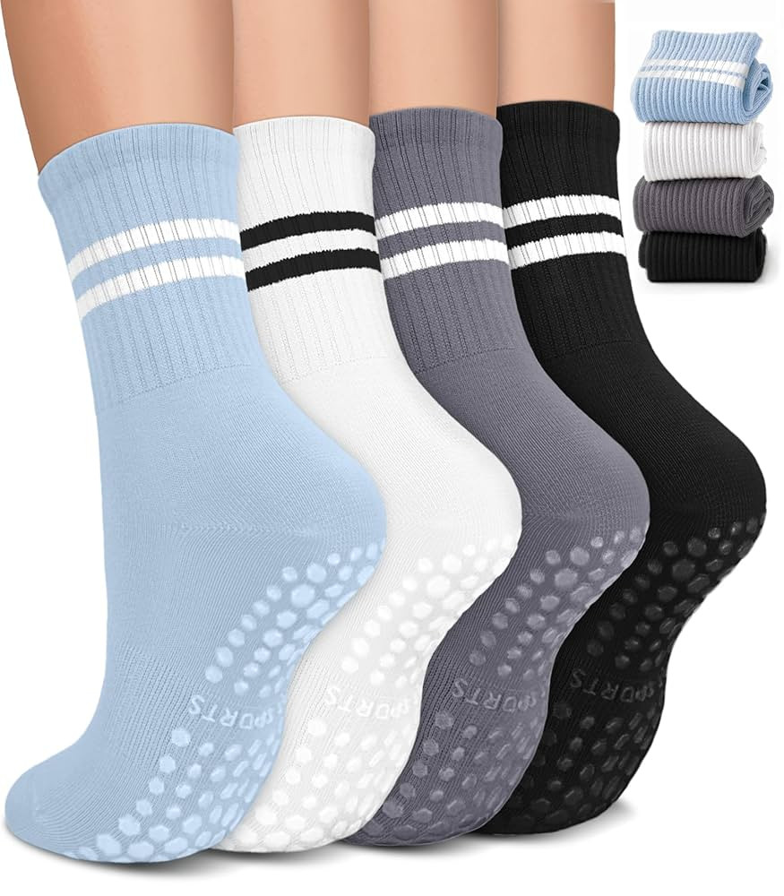 Pilates Socks with Grips for Women, Non-Slip Yoga Athletic Socks for Barre Barefoot Workout Hospi... | Amazon (US)