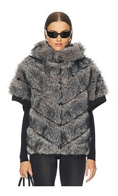 jocelyn Faux Fox Hooded Chevron Short Sleeve Jacket in Grey from Revolve.com | Revolve Clothing (Global)