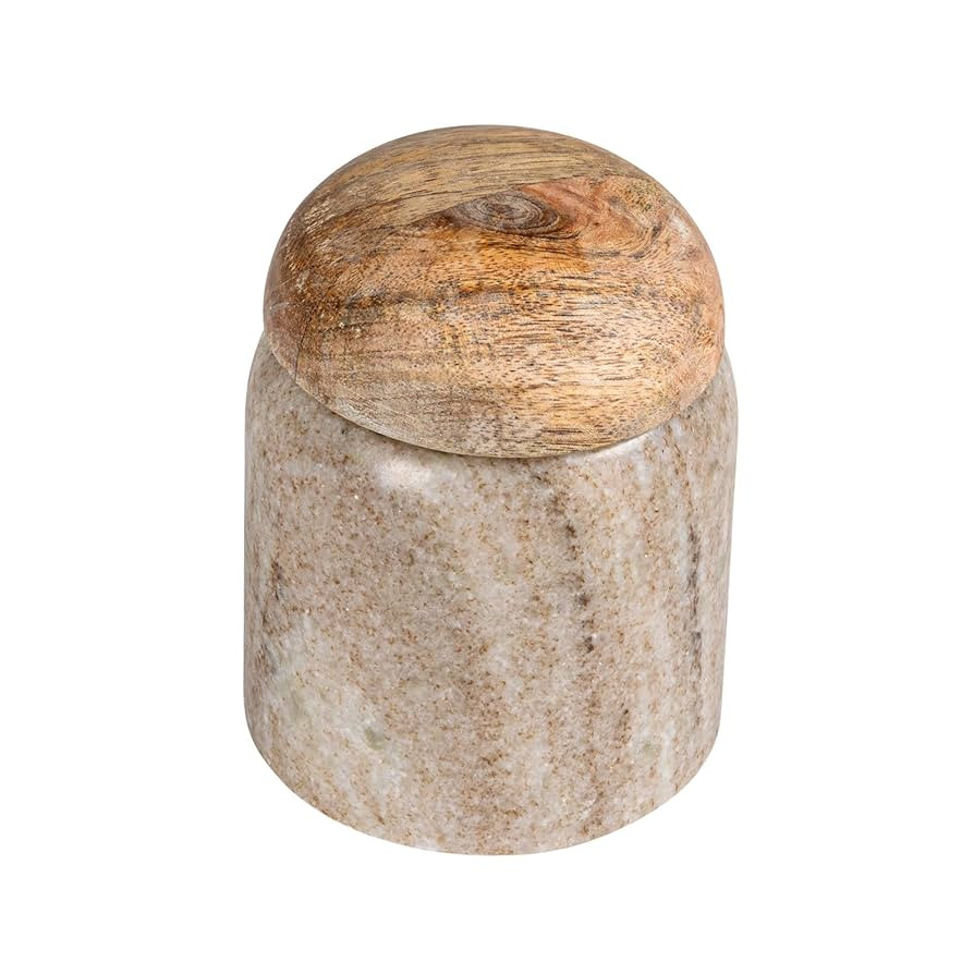 Creative Co-Op Modern Marble Canister with Wood Lid, Natural | Amazon (US)