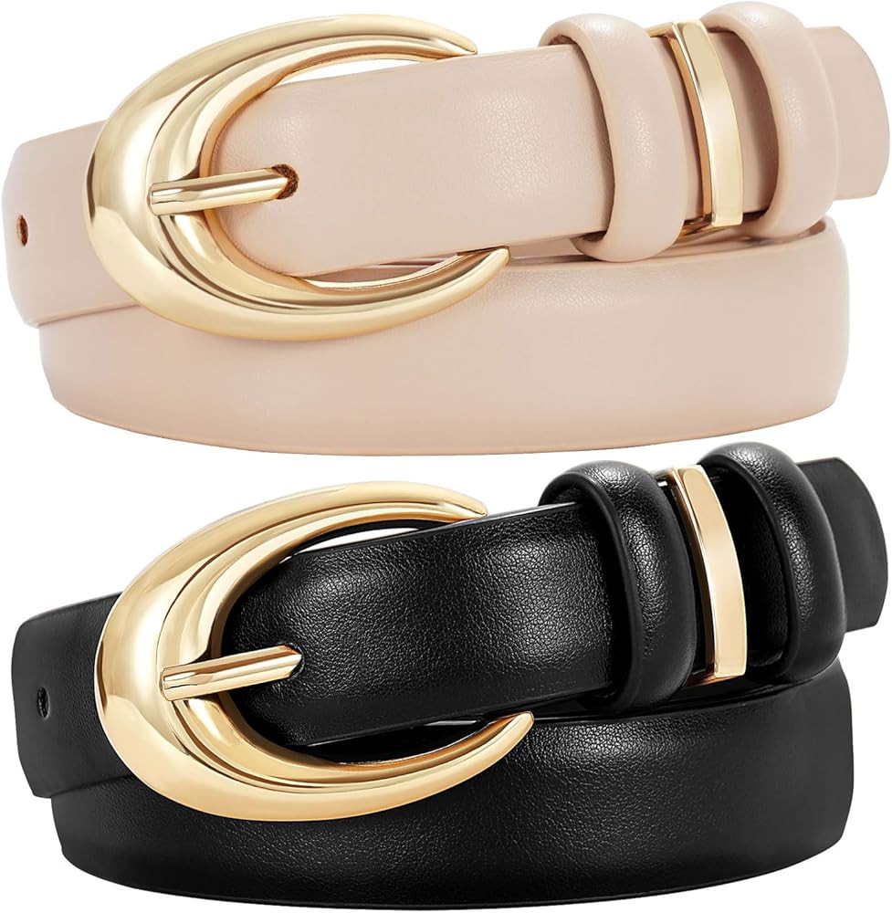 TRIWORKS 2 Pack Women Leather Belt for Jeans Pants Fashion Ladies Skinny Faux Leather Belt with G... | Amazon (US)