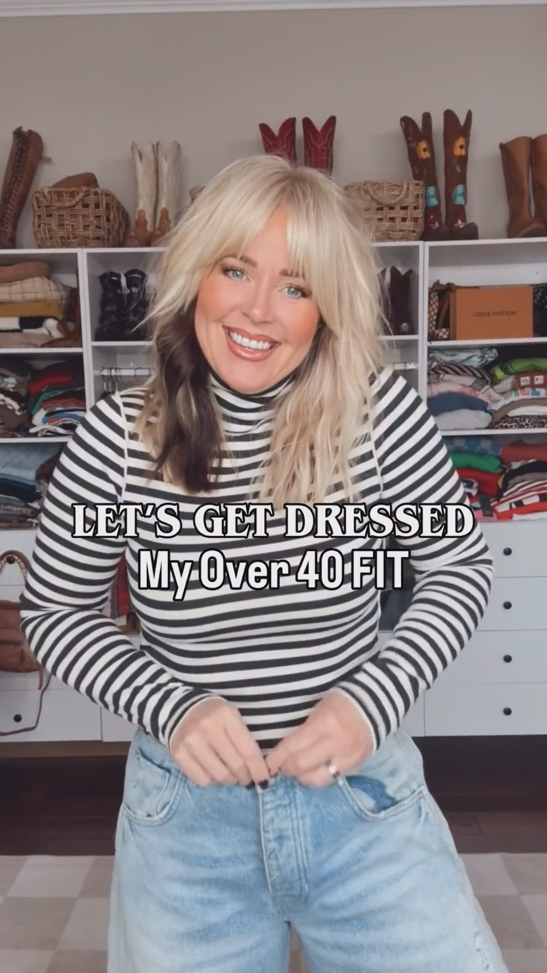 These free people pieces are some of my favs! Love these jeans and I sized down one. My striped turtleneck is a size medium and it’s so good to wear alone but adorable layered as well. My cropped vest is a medium and I grabbed it on sale last week. I linked some more affordable options. 
Turtleneck - m
Jeans - sized down to 28
Vest - m
Uggs - I size down 1/2 size  

#LTKOver40 #LTKootd #LTKgrwm