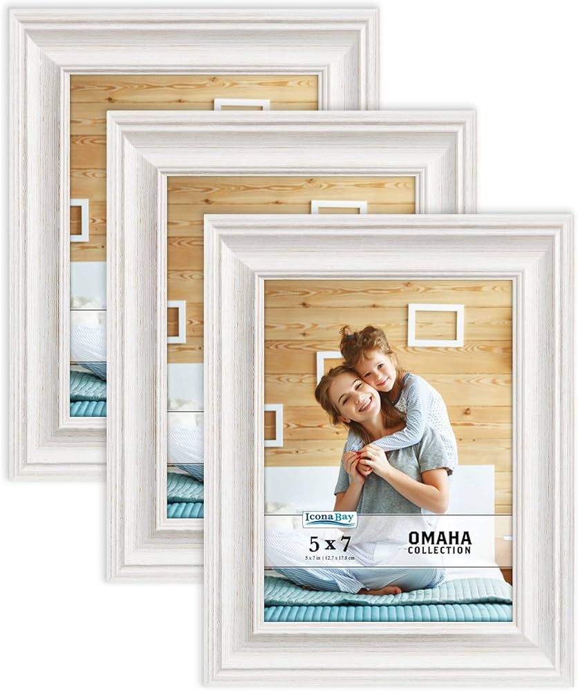 Icona Bay 5x7 Picture Frames (3 Pack, Farmhouse White) Picture Frame Set, Wall Mount or Table Top... | Amazon (US)