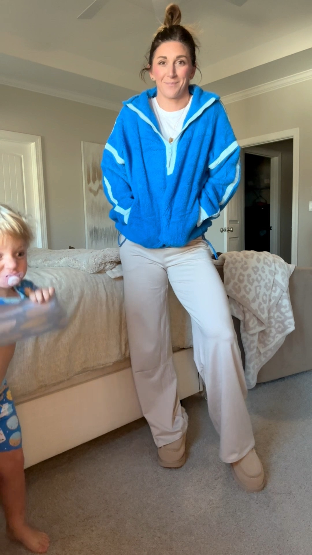 Tee: CRZ yoga tee-size medium. TTS
Pullover: super soft & cozy Sherpa zip up with pockets. Comes in TONS of colors. Wearing a medium. Oversized fit. 
Sweatpants: are Vuori-fits like their performance joggers. High waisted, wide leg with drawstring and pockets 
Uggs: my favorite platform fleece lined slippers with hard sole so you can wear outside!

Shop this cozy outfit here 

Cozy | pullover | sweatshirt | zip up | sweatshirt | yoga pants | sweatpants | drawstring | wide leg | Ugg | Uggs slippers | white tee | crz yoga | tiny tags | cross necklace | mom fit | active | fitness | daily | style | fashion 



#LTKmomlife #LTKActive #LTKootd