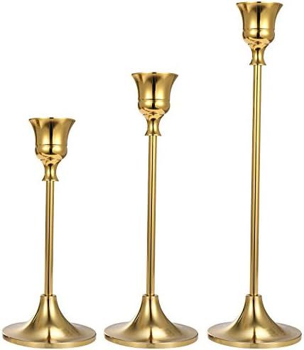 Hatway Brass Candle Holders Set of 3 for Taper Candles Holders Candle Holders Decorative Candlestick | Amazon (US)