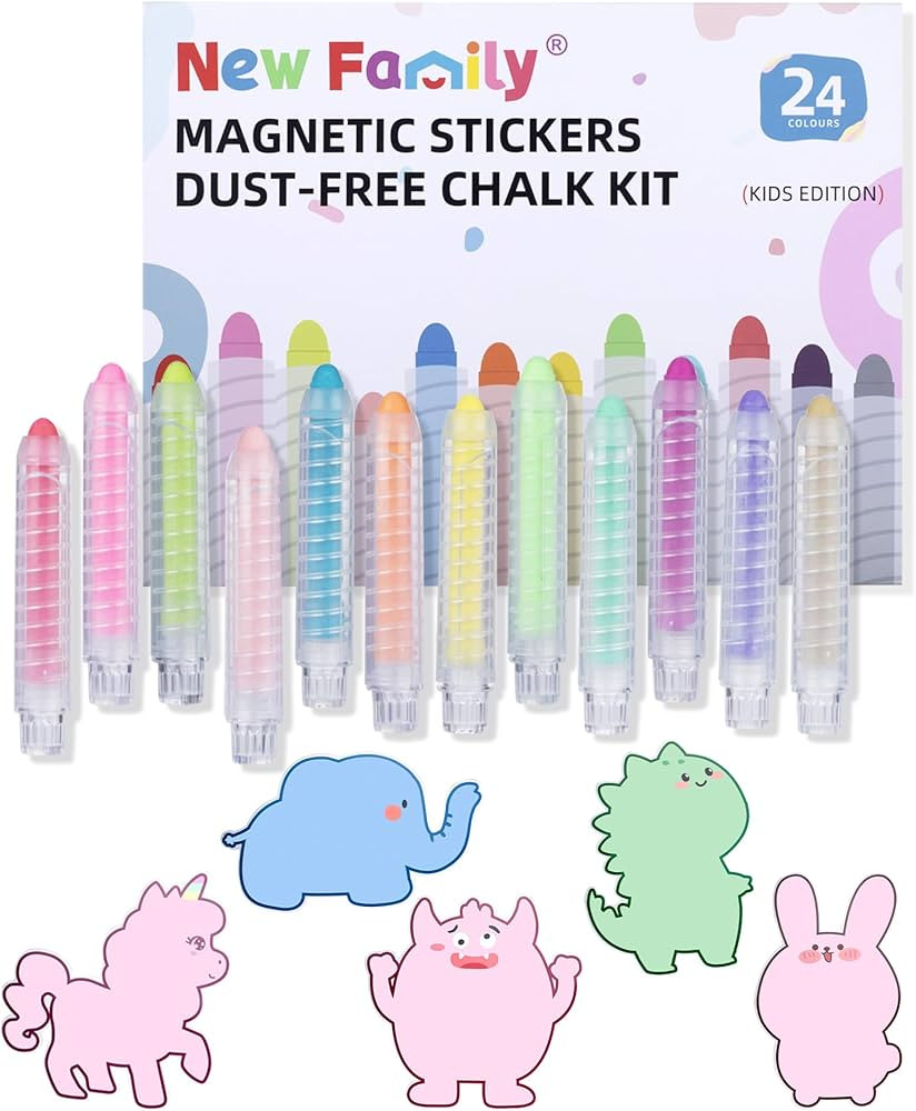 NewFamily Kids Art Chalk Set - 24 Color Dustless Chalk with Cute Magnetic Drawing Board, Creative... | Amazon (US)