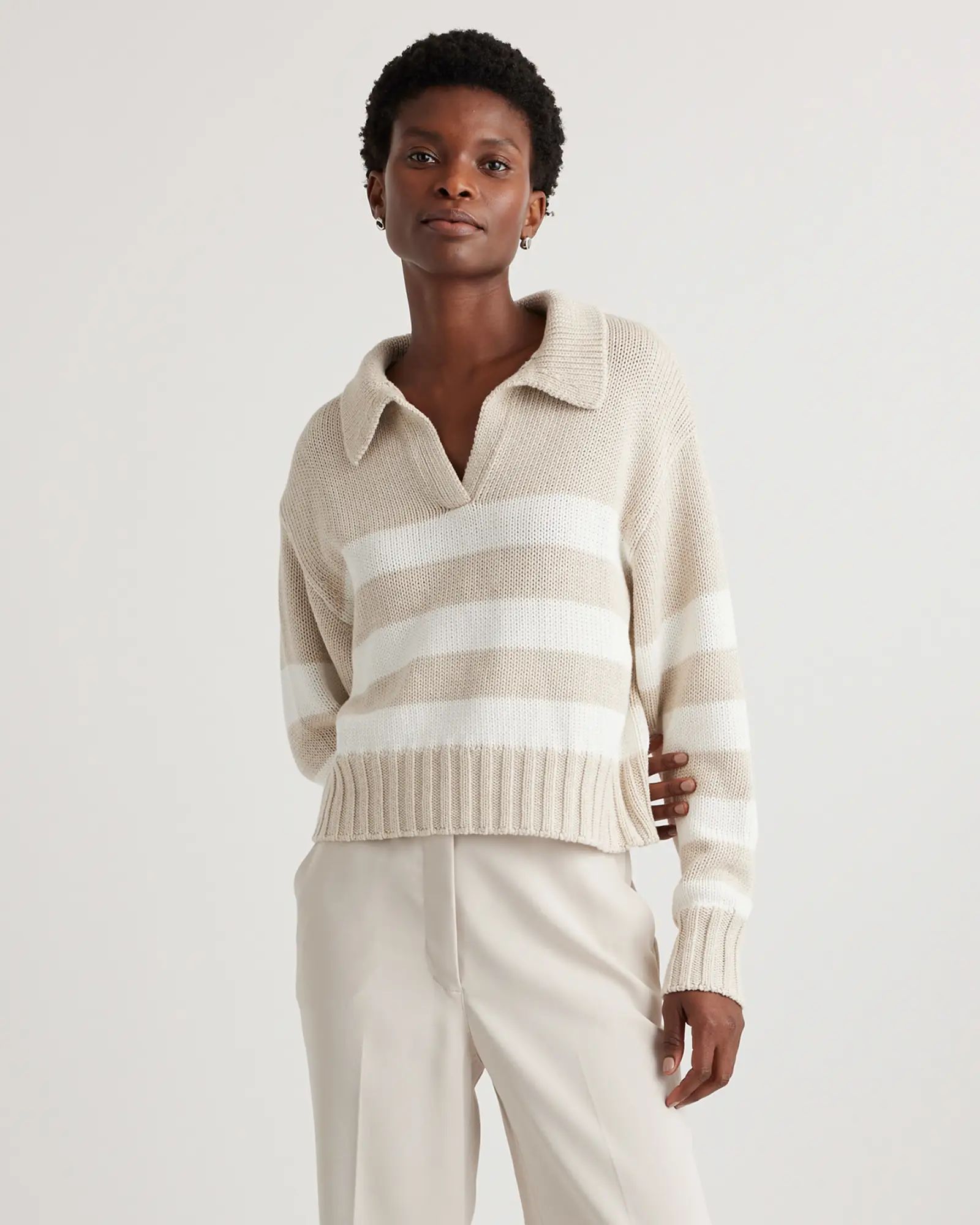 100% Organic Cropped Cotton Polo Sweater | Quince