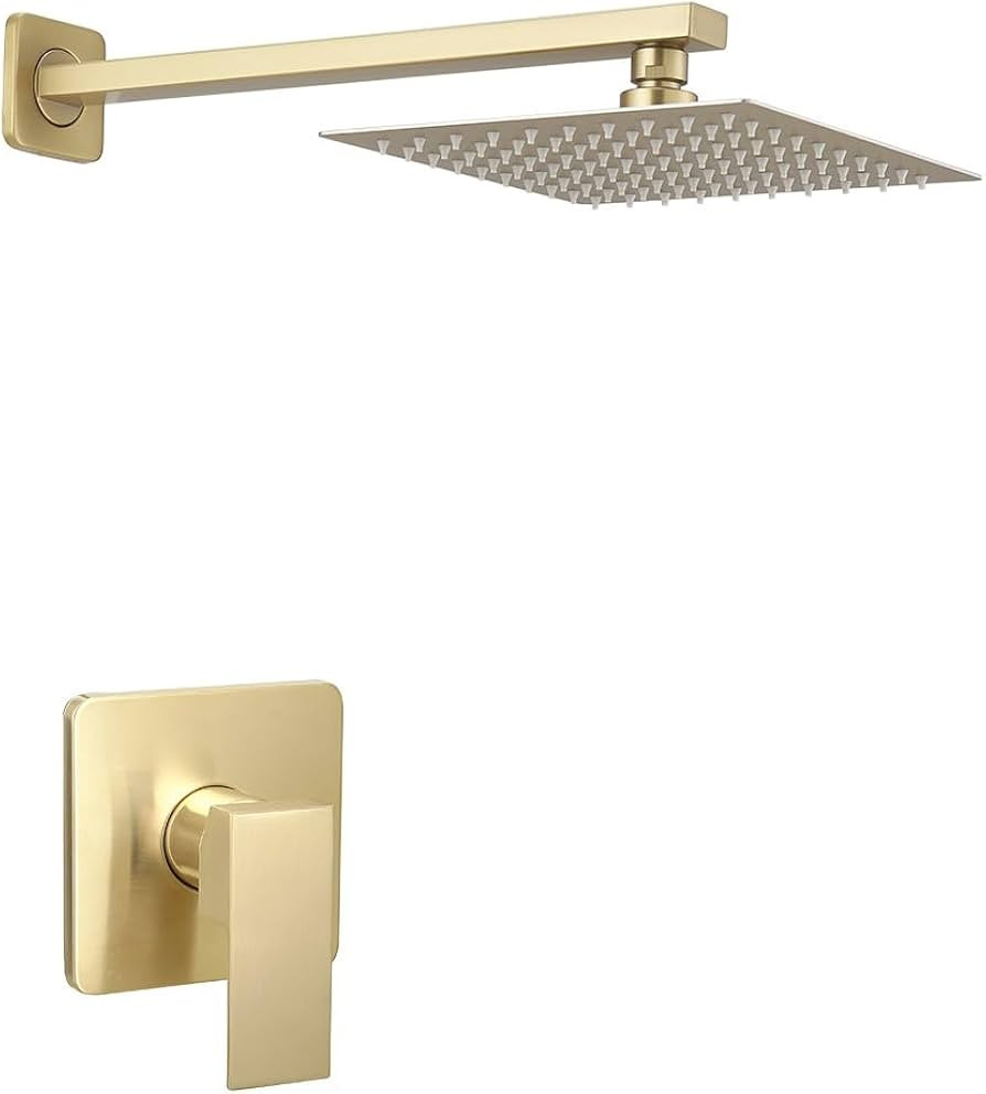 Heable Brushed Gold Shower Faucet Set, Single Function Shower Trim Kit with Rough-in Valve, Squar... | Amazon (US)