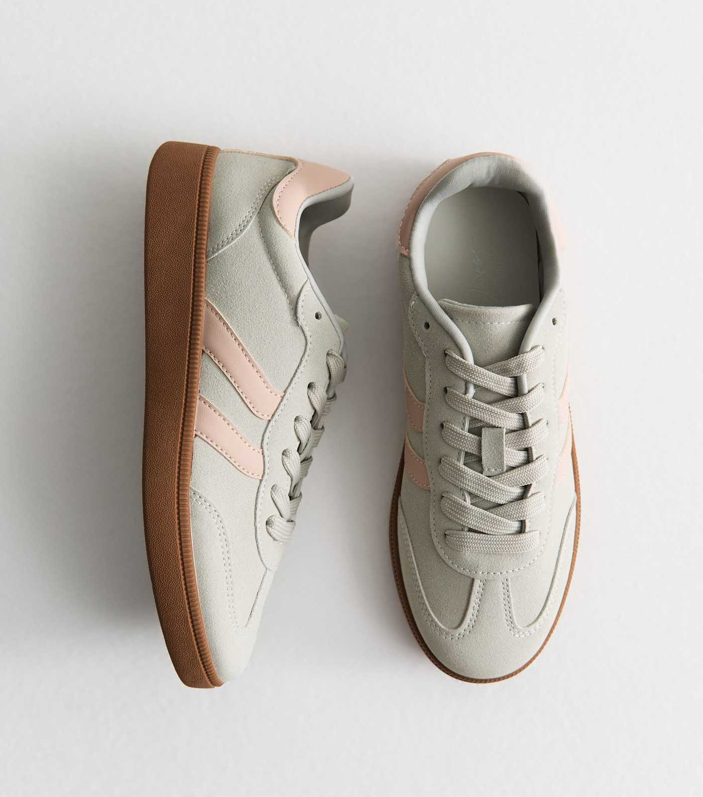 Grey Panelled Faux Suede Contrast Trim Trainers | New Look | New Look (UK)