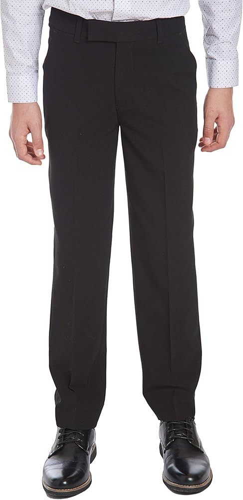 Calvin Klein Boys Flat-Front Bi-Stretch Dress Pant, Straight Leg Fit, Belt Loops & Front Pockets | Amazon (US)