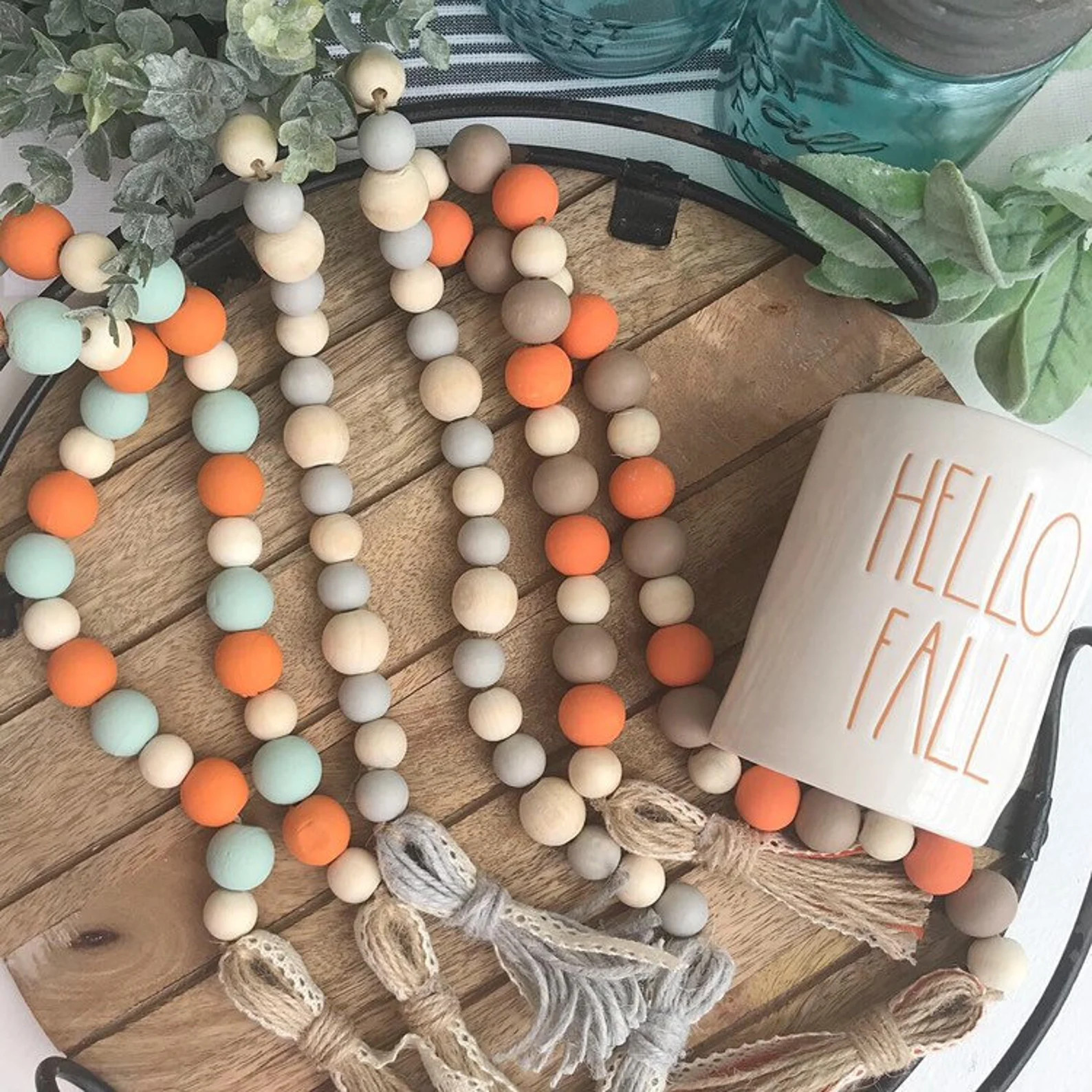 Fall Garland, Fall Beaded Garland, Neutral Fall Decor, Tray Decor, Tiered Tray Decor, Fall Farmho... | Etsy (US)