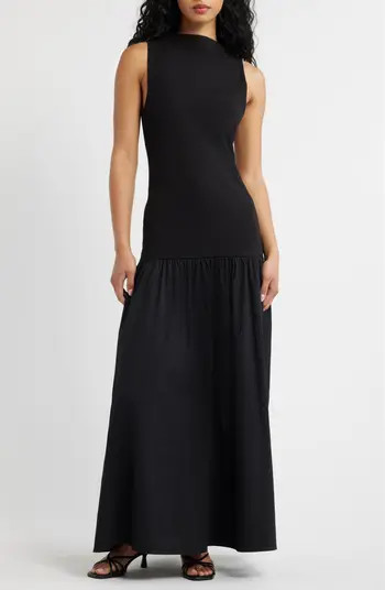 Topshop Drop Waist Mixed Media Maxi Dress | Nordstrom | Nordstrom