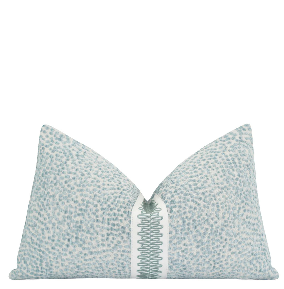 Mist Blue Linen Pillow Cover with Spa Blue Loop Trim – Textured Coastal Decorative Throw Pillow | Land of Pillows