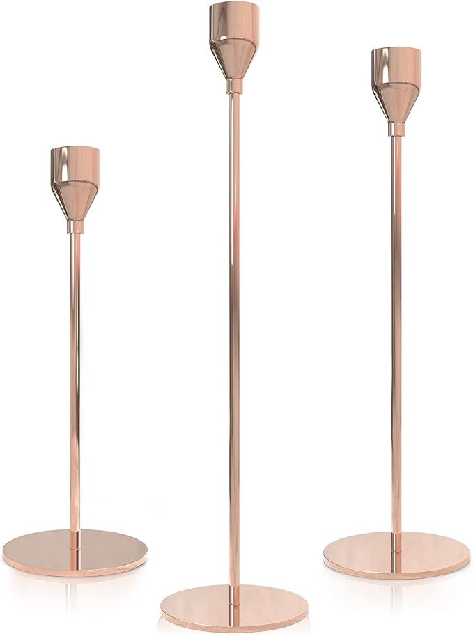 Rose Gold Candlestick Holders for Taper Candles, Set of 3 Taper Candle Holders for Candlesticks, ... | Amazon (US)