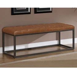 Strick & Bolton Healy Saddle Brown Bonded Leather and Metal Bench | Overstock.com Shopping - The ... | Bed Bath & Beyond