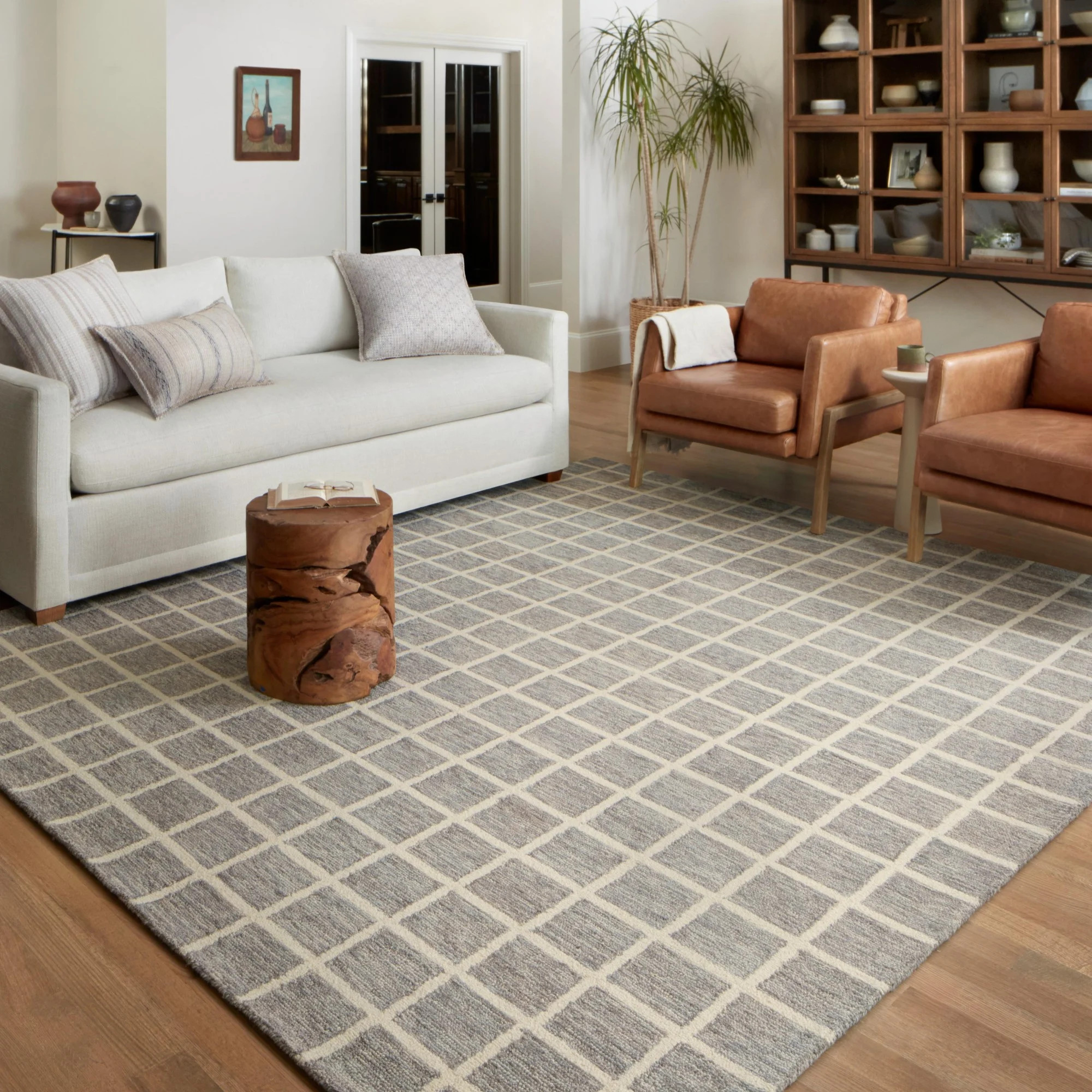 Polly POL-05 Slate/Ivory Jute/Wool Hand-Tufted Checkered Area Rug | Rugs Direct