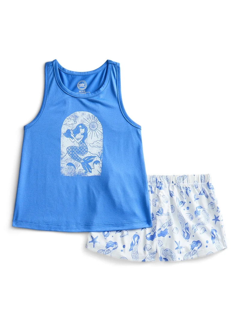 Wonder Nation Girls Tank Top and Shorts, 2-Piece Pajama Set, Sizes 4-18 | Walmart (US)