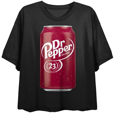 Dr Pepper Soda Can Women's Black Crew Neck Short Sleeve Crop Top-XS | Target