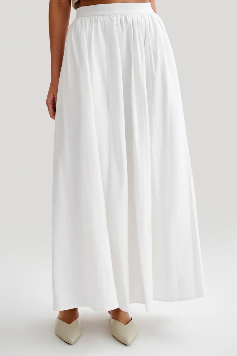 Clarence Linen A-Line Maxi Skirt - White | MESHKI US