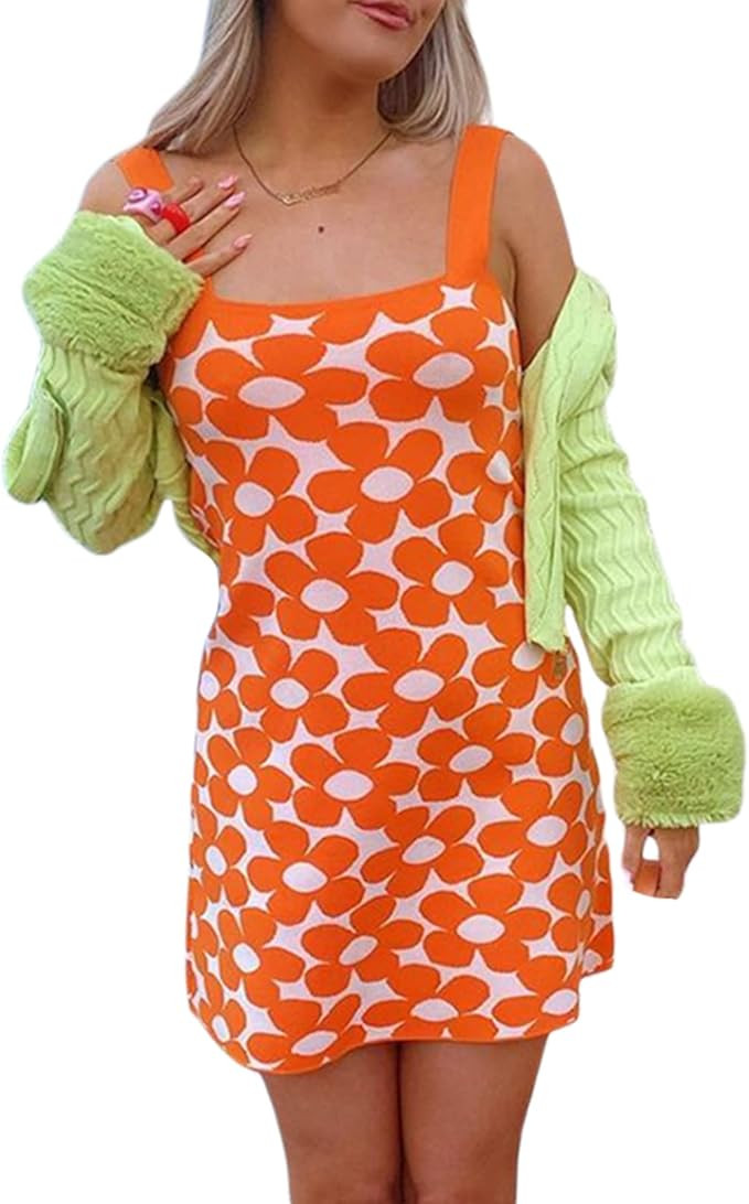 Bodycon Halter Mini Dress for Women Y2k Backless Sexy V Neck Summer Beach Sundress Vintage Party ... | Amazon (US)