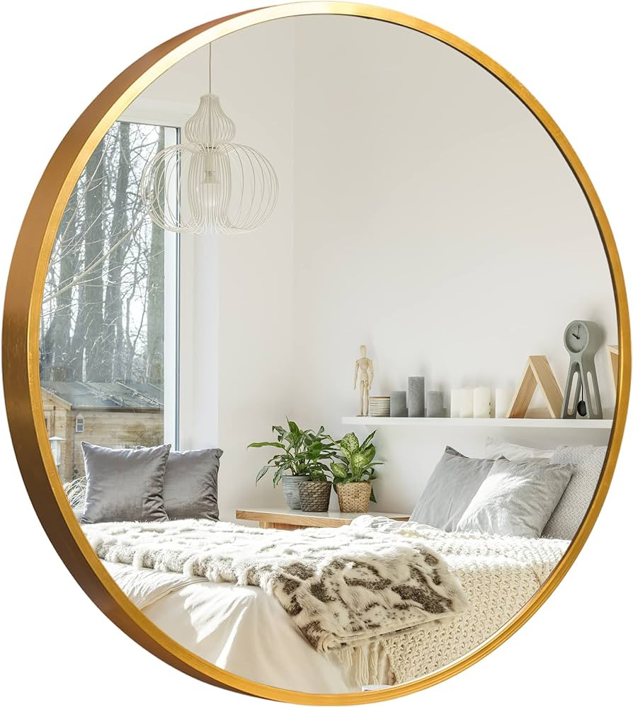 NeuType Round Mirror Circle Mirror 36 Inch Aluminum Alloy Frame Wall Mirror Large Vanity Hanging ... | Amazon (US)