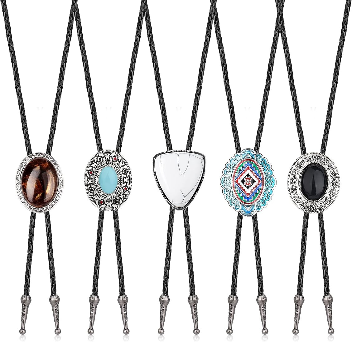 IRONBOX 5Pcs Bolo Tie for Men Handmade Western Cowboy Leather Necktie Totem Element Halloween Cos... | Amazon (US)