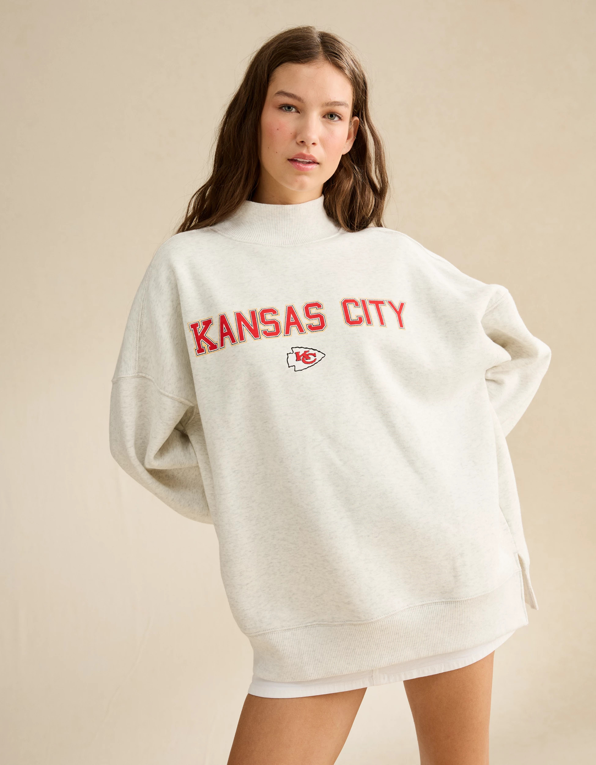 New NFL Kansas City Chiefs Everyday Luxe Mock Neck Sweatshirt Support your Team! | American Eagle Outfitters (US & CA)