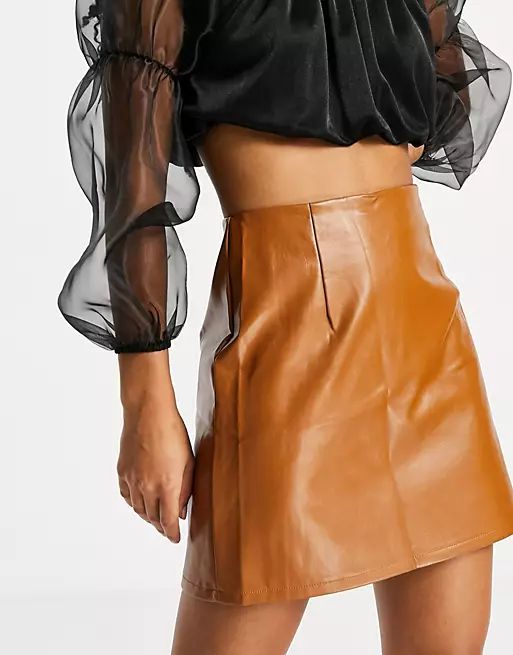 NaaNaa high waisted faux-leather skirt in camel | ASOS (Global)