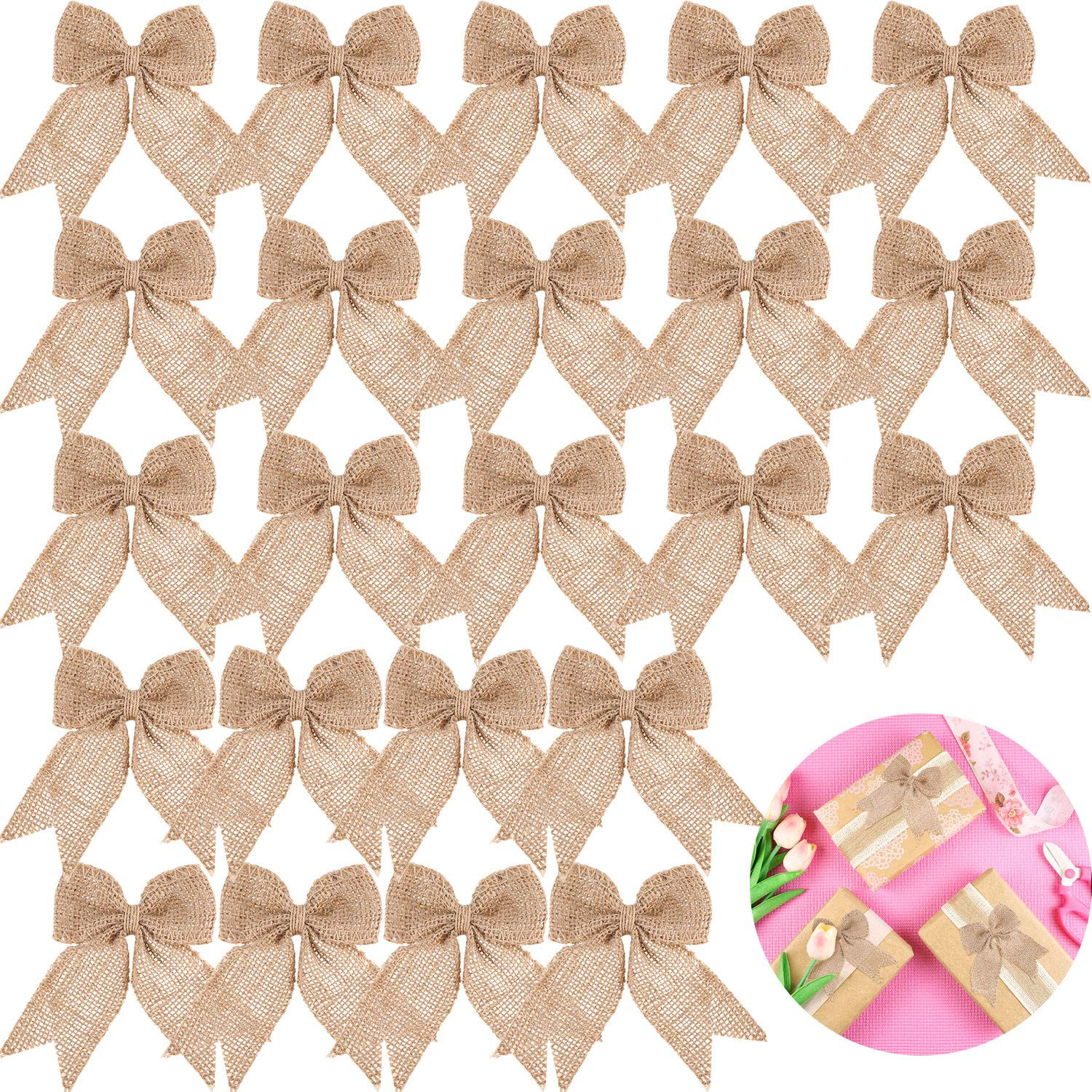 Syhood 30 Pcs Burlap Bows Christmas Knot Handmade Ribbon Natural Rustic Burlap Bows Wreath Decora... | Amazon (US)
