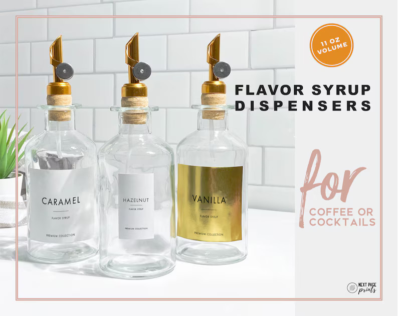 Coffee Flavor Syrup Dispenser Customizable Label Gold - Etsy | Etsy (US)