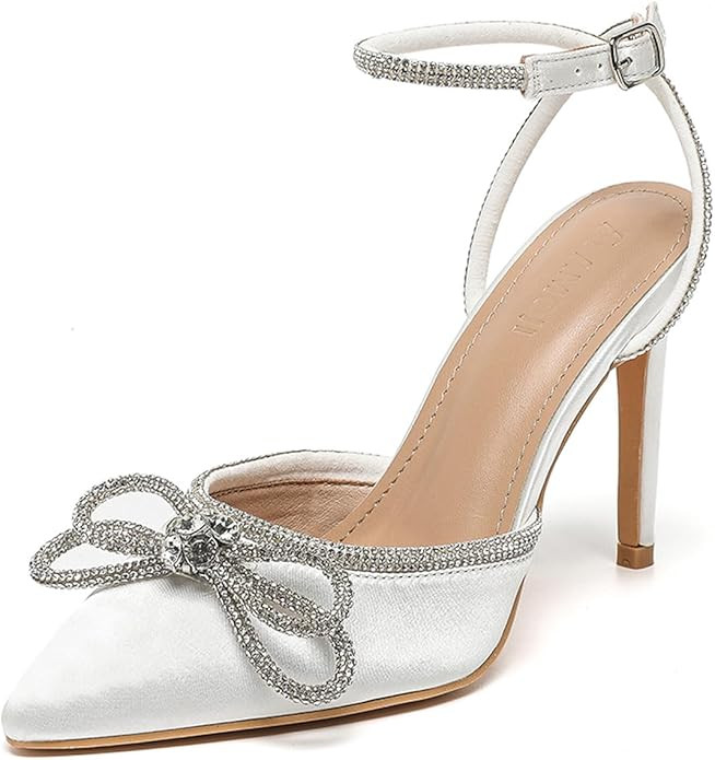 Amoji Women's Stilettos Rhinestone High Heels 4'' Pumps Ankle Strappy for Wedding Party Dressing ... | Amazon (US)