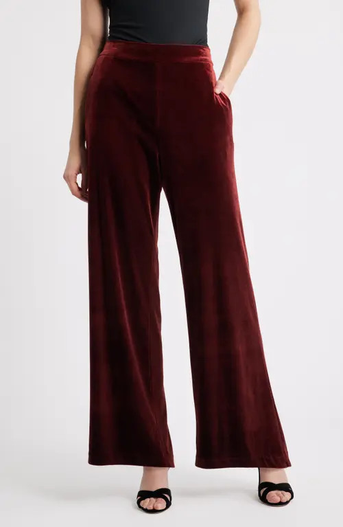 Elie Tahari The Lucia Velvet Pull-On Wide Leg Pants in Purple Bordeaux at Nordstrom, Size Large | Nordstrom