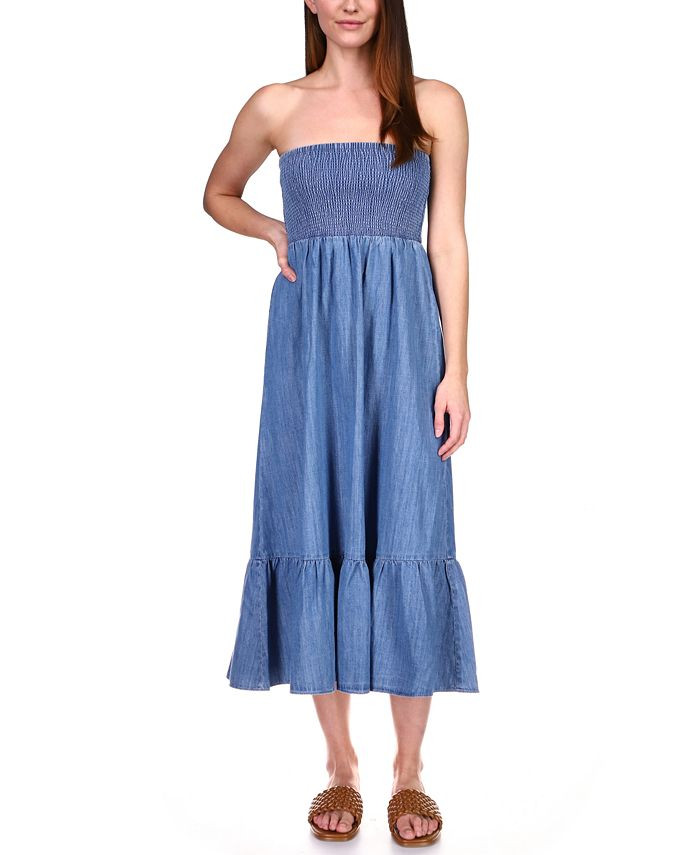 Michael Kors Cotton Smocked Ruffled Chambray Dress & Reviews - Dresses - Women - Macy's | Macys (US)