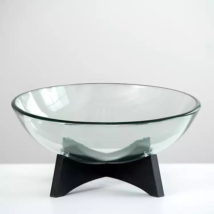 Modern Glass Bowl With Wood Stand | Kirkland's Home