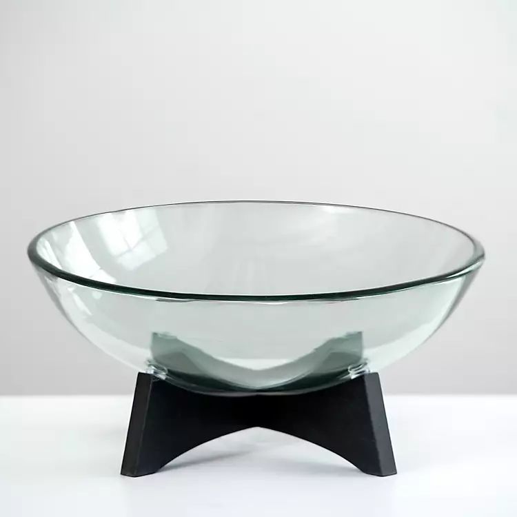 Modern Glass Bowl With Wood Stand | Kirkland's Home