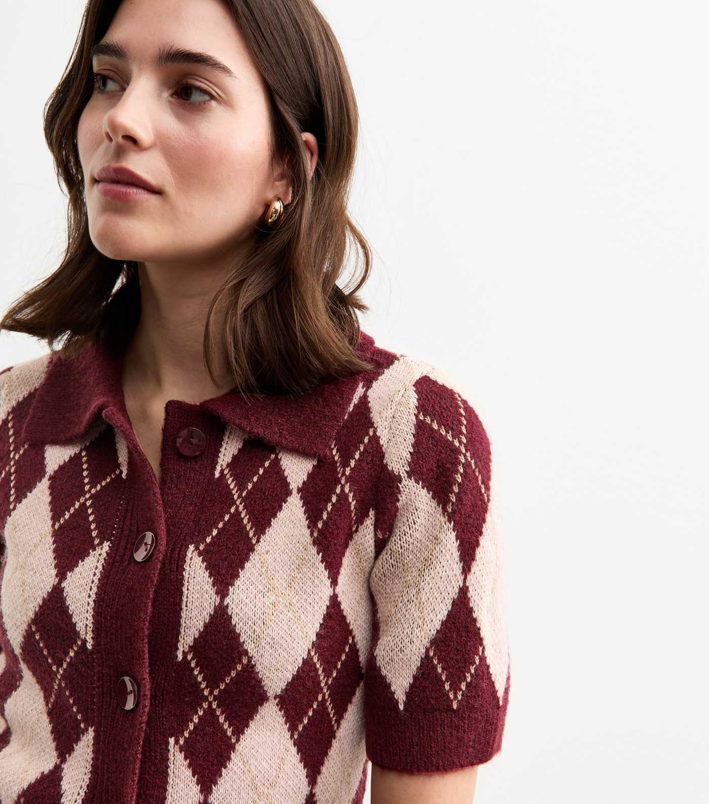 Red Argyle Knit Short Sleeve Cardigan
						
						Add to Saved Items
						Remove from Saved Ite... | New Look (UK)