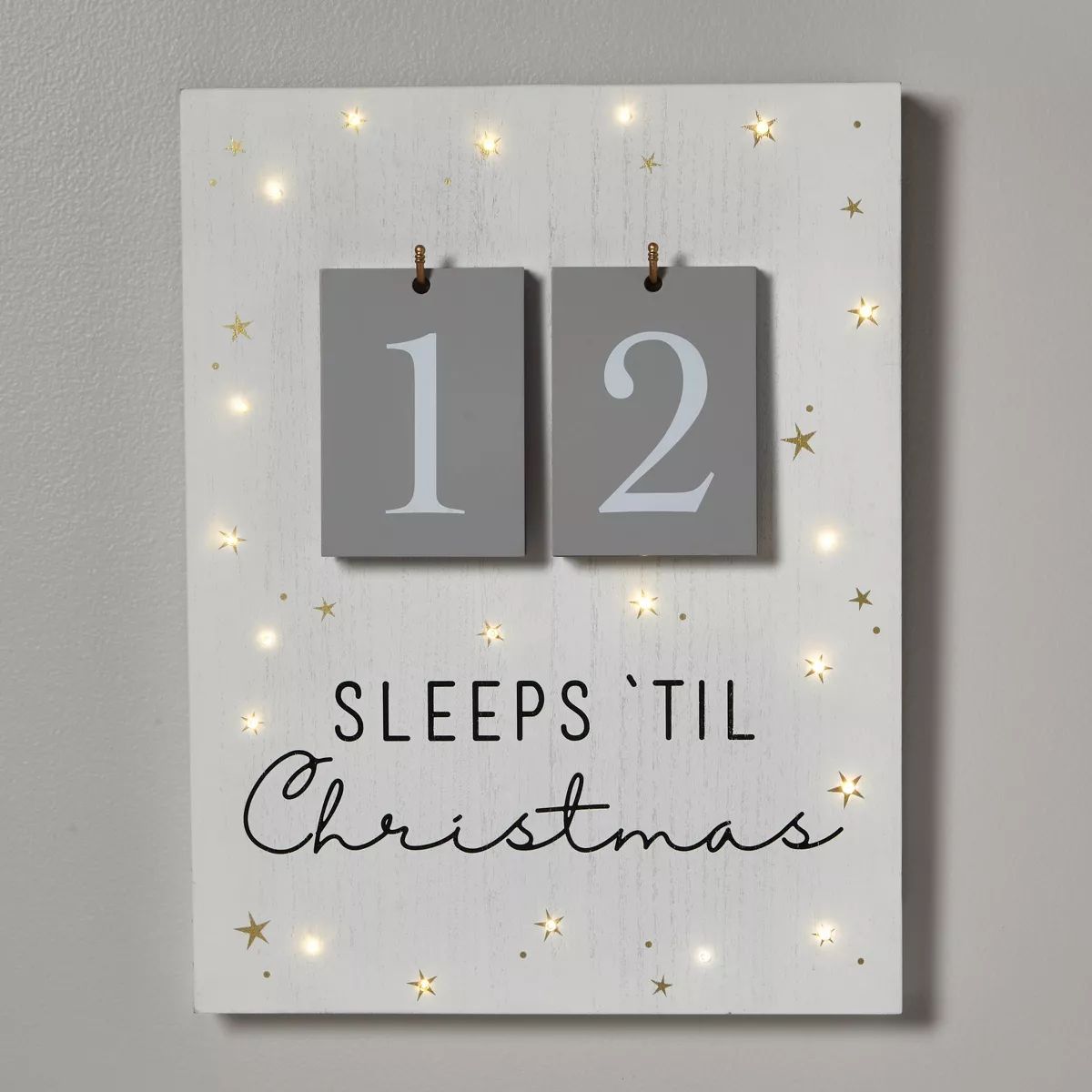 18.78" Battery Operated Lit 'Sleeps 'til Christmas' Wood Countdown Sign Cream - Wondershop™ | Target