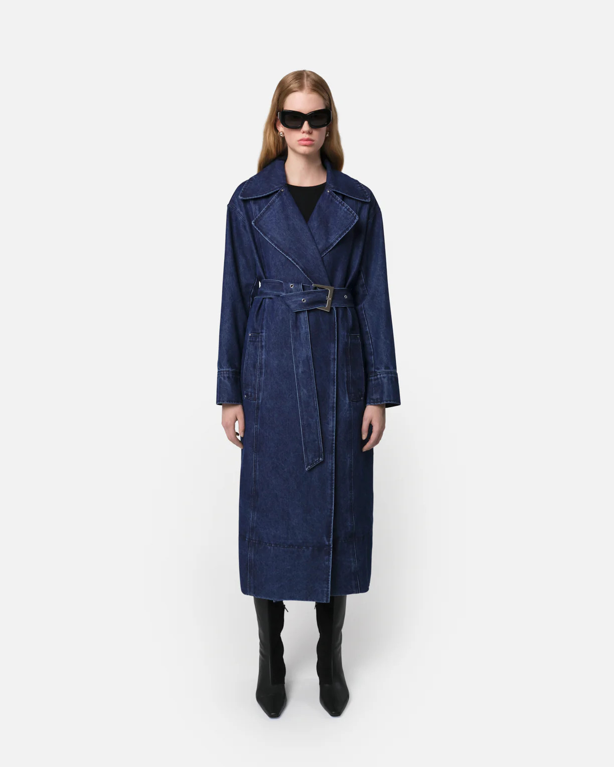 Tate Denim Trench Coat in Indigo | Apparis