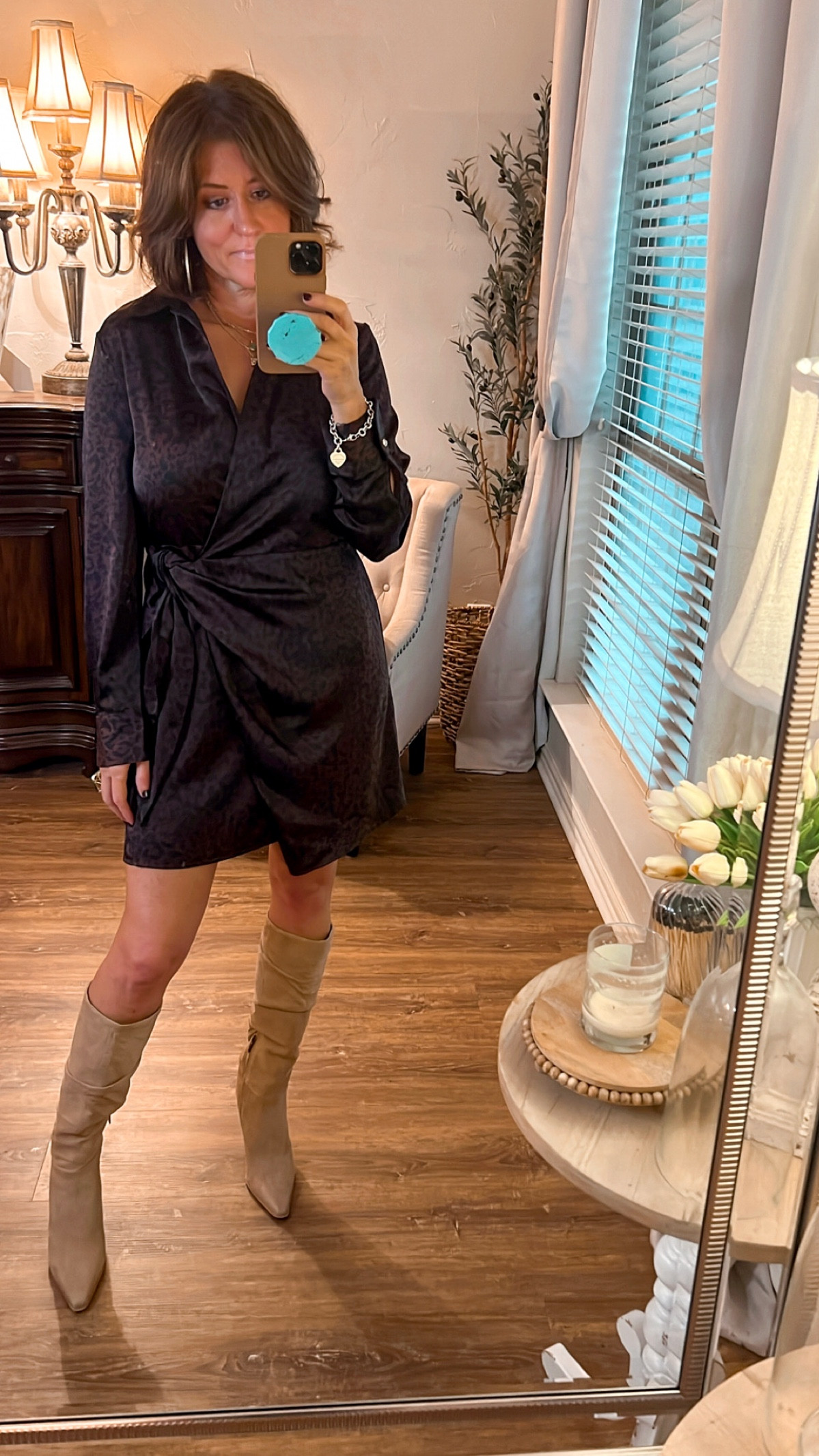 Loving this wrap dress from Walmart for the fall with boots!  Nice thick material.  Fits TTS.  #walmartpartner #walmartfashion 

#LTKworkwear #LTKfindsunder50 #LTKover40