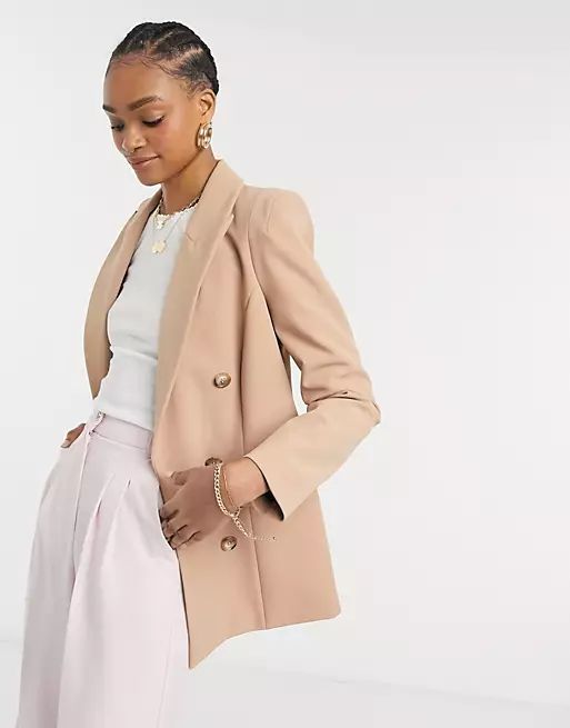 River Island longline double breasted set blazer in camel | ASOS (Global)